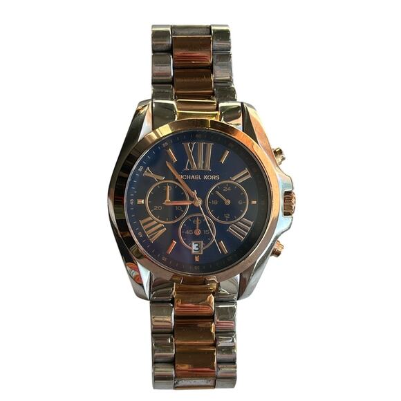Michael Kors Bradshaw Chronograph Two-Tone MK5606 Women's Navy Face Watch $375 - Picture 1 of 16